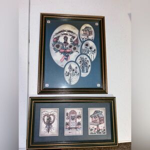 Framed Floral and Birdhouse Pictures